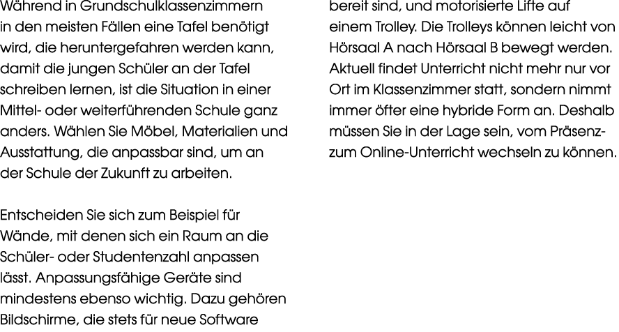 Während in Grundschulklassenzimmern in den meisten Fällen eine Tafel benötigt wird, die heruntergefahren werden kann,   