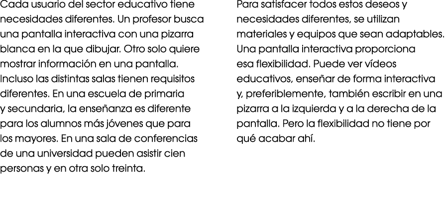 Cada usuario del sector educativo tiene necesidades diferentes  Un profesor busca una pantalla interactiva con una pi   