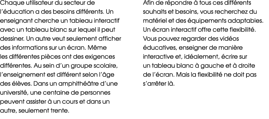 Chaque utilisateur du secteur de l éducation a des besoins différents  Un enseignant cherche un tableau interactif av   