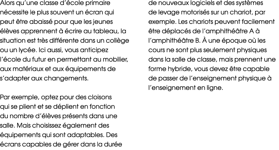Alors qu une classe d école primaire nécessite le plus souvent un écran qui peut être abaissé pour que les jeunes élè   